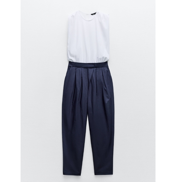 MIXED POPLIN FULL LENGTH JUMPSUIT SIZE M - Picture 3 of 7